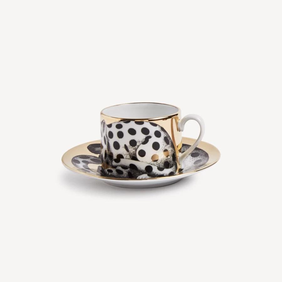 Fornasetti White Black Gold High Fidelity Tea Cup - Decorative Porcelain Collectible