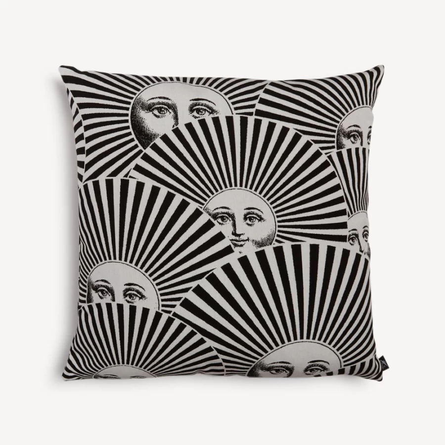 Fornasetti White and Black Outdoor Cushion Soli A Ventaglio - Luxury Garden Pillow
