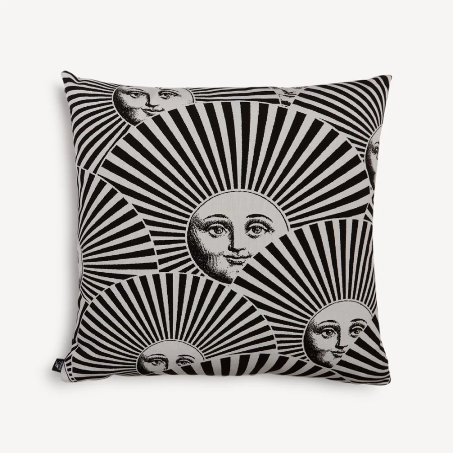 Fornasetti White and Black Outdoor Cushion Soli A Ventaglio - Luxury Garden Pillow