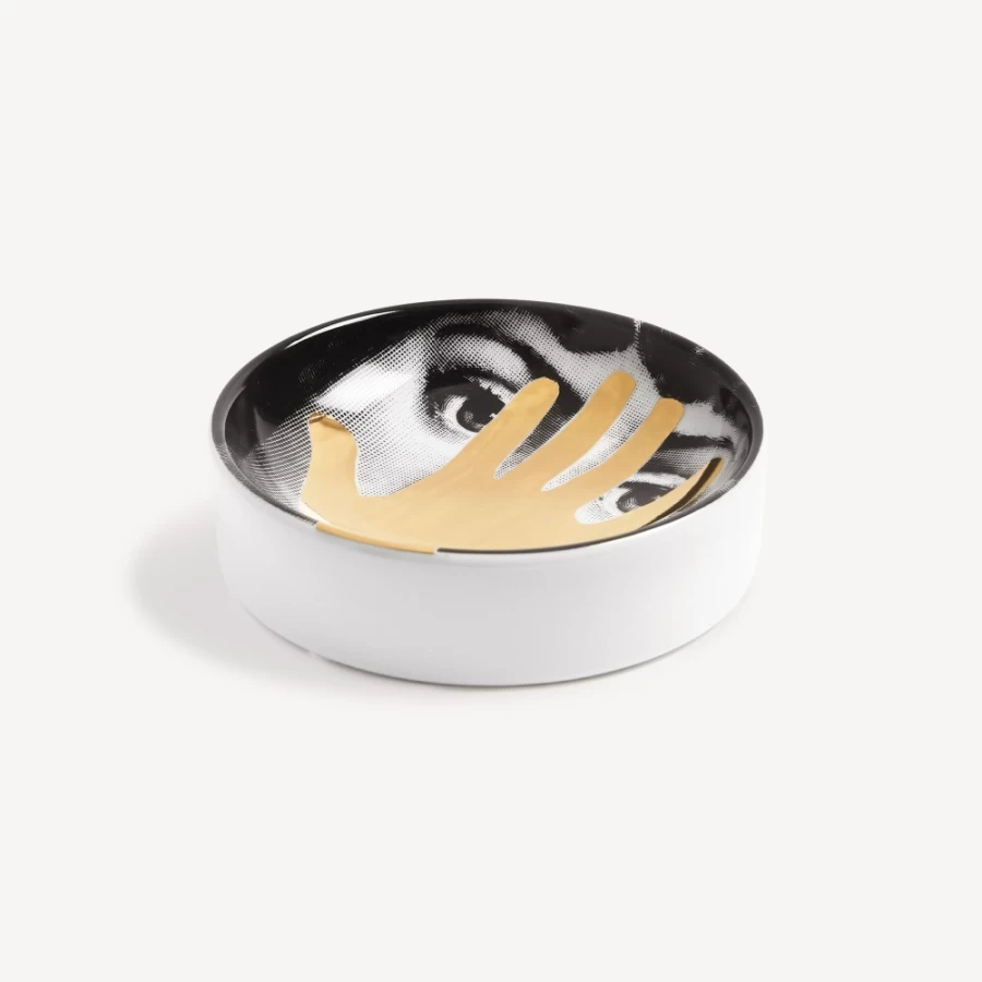 Fornasetti Ashtray Tema E Variazioni N.16 - White, Black & Gold Decorative Collectible