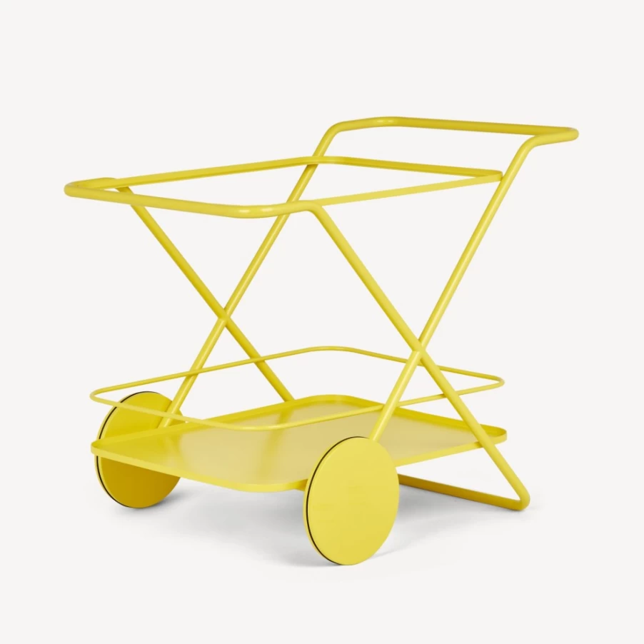Fornasetti Yellow Rectangular Food Serving Trolley - Stylish Kitchen Cart with Wheels