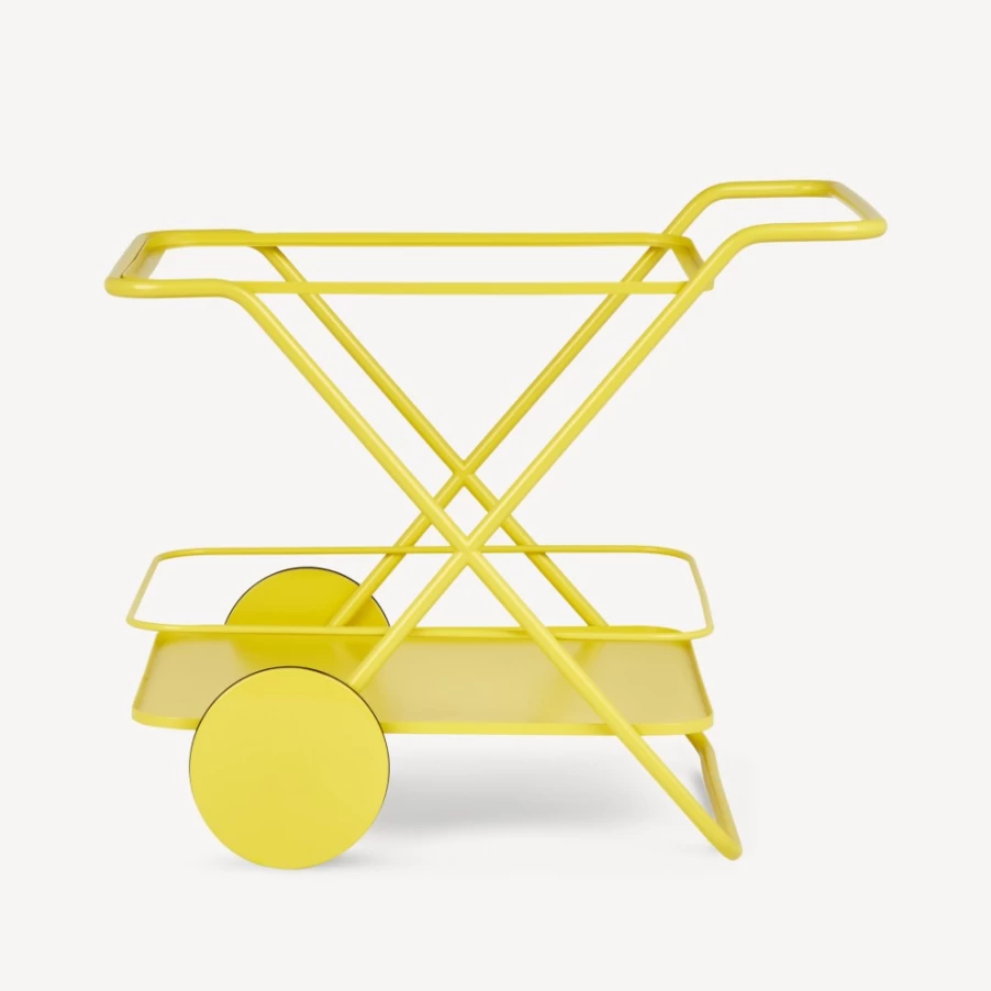 Fornasetti Yellow Rectangular Food Serving Trolley - Stylish Kitchen Cart with Wheels
