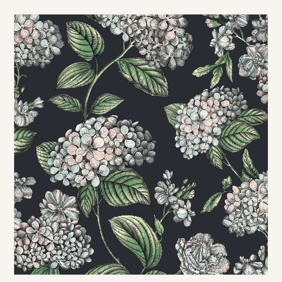 Fornasetti Pastel On Charcoal Ramo Di Ortensia Wallpaper