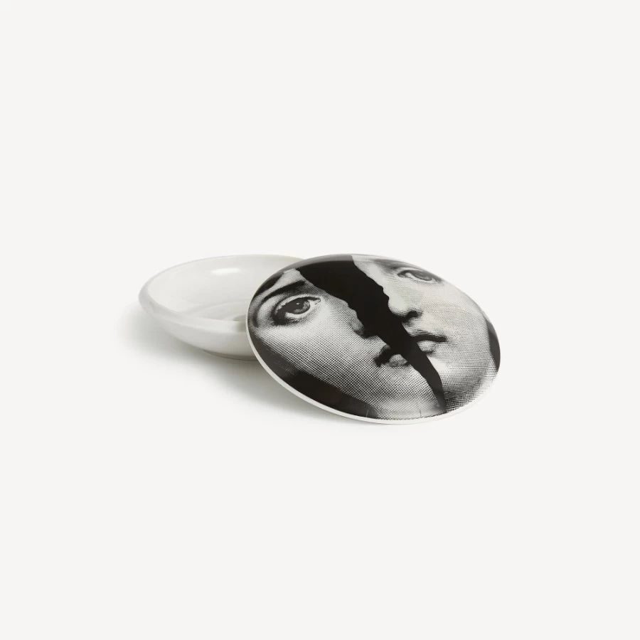 Fornasetti Round Box Tema E Variazioni N.10 in White and Black - Decorative Collectible Trinket Box