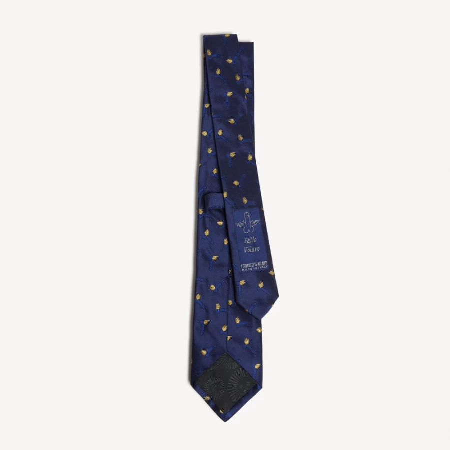 Fornasetti Blue Tie Fallo Volare - Luxury Designer Silk Tie for Men