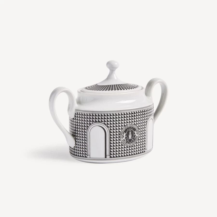 Fornasetti White and Black Sugar Bowl Facciata Quattrocentesca Porcelain Collectible