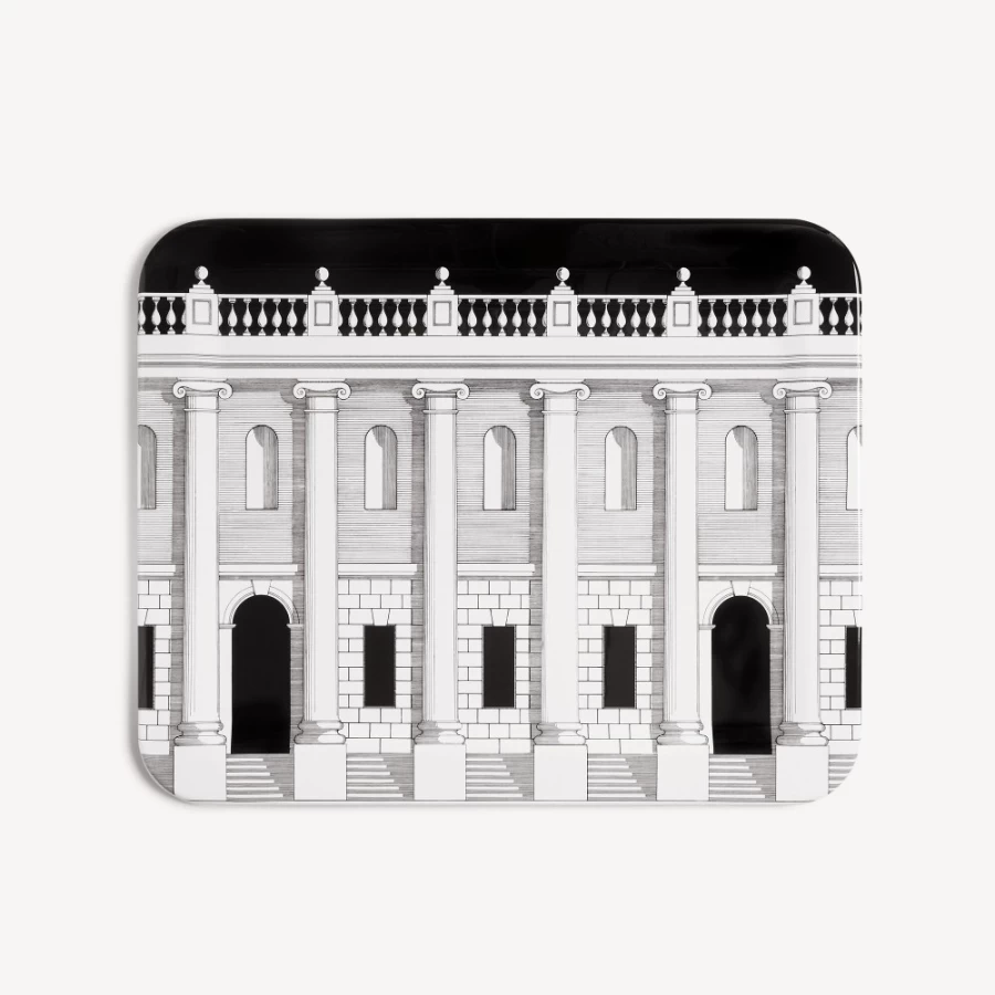 Fornasetti White and Black Tray Casa Con Colonne Decorative Column Tray