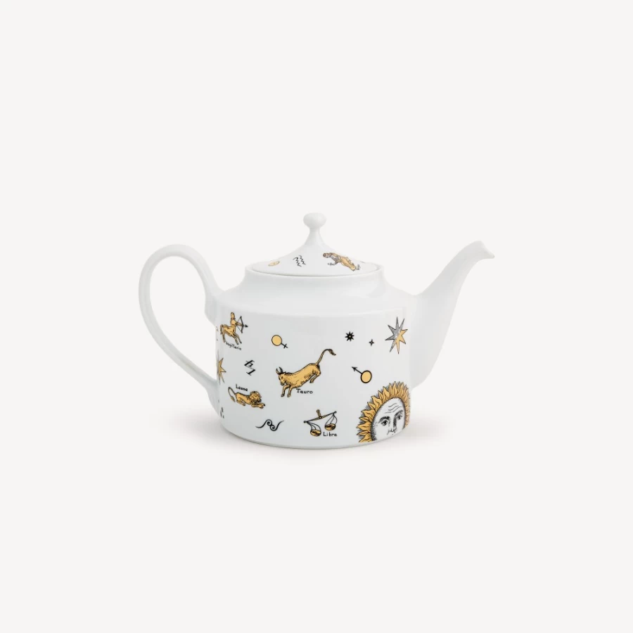 Fornasetti White Black Gold Teapot Astronomici Porcelain Collectible