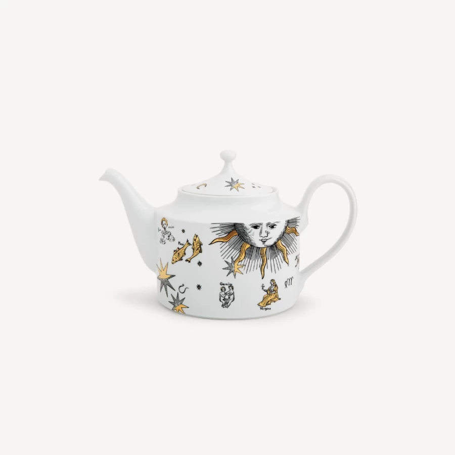 Fornasetti White Black Gold Teapot Astronomici Porcelain Collectible