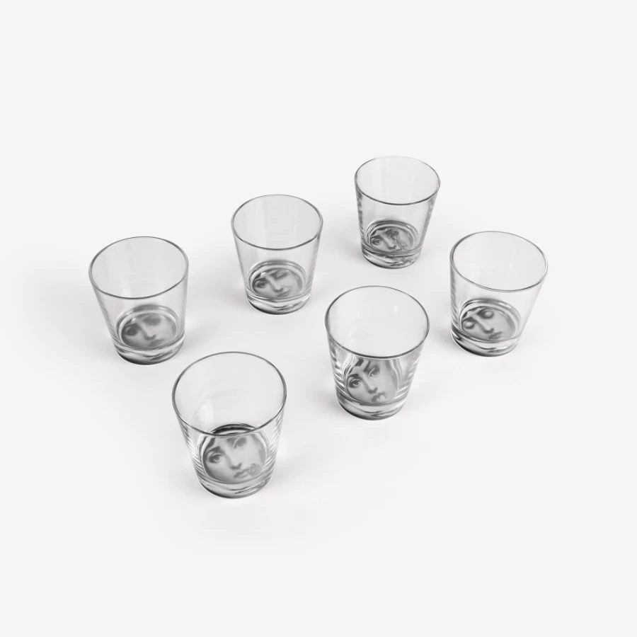 Fornasetti Black Tema E Variazioni Set of 6 Glasses - Elegant Designer Glassware Collection