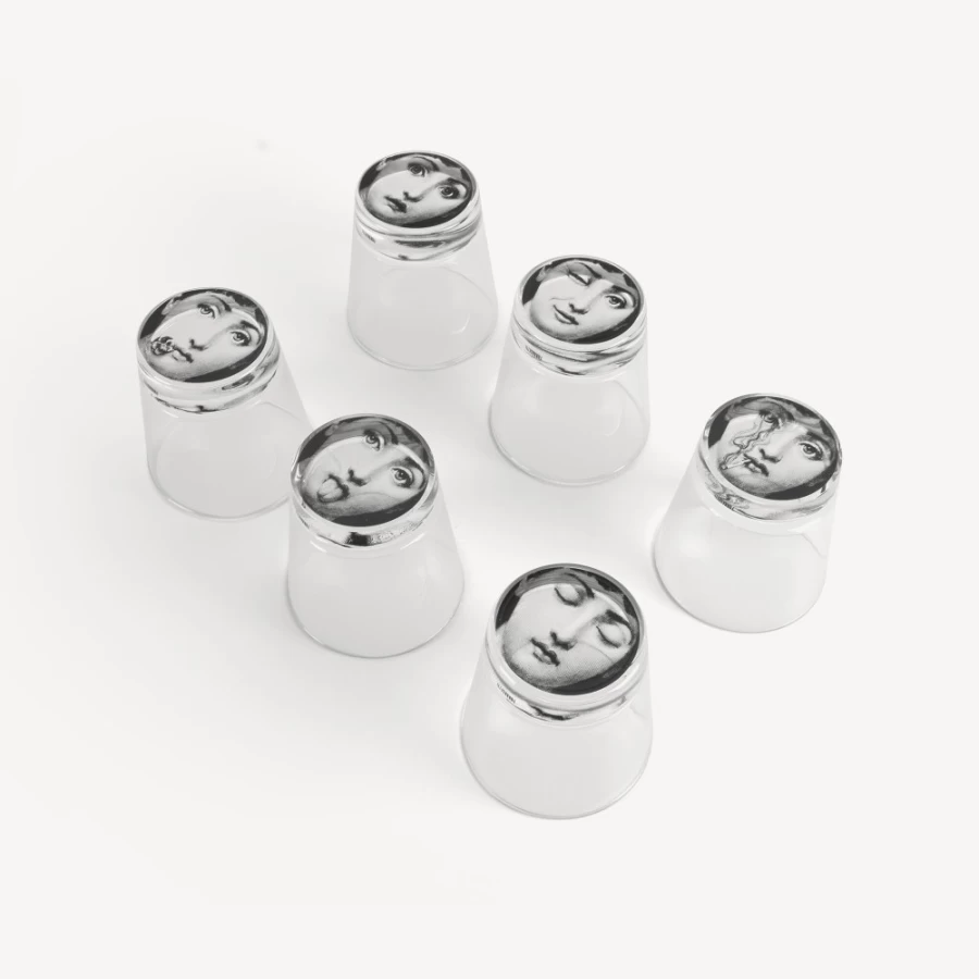 Fornasetti Black Tema E Variazioni Set of 6 Glasses - Elegant Designer Glassware Collection
