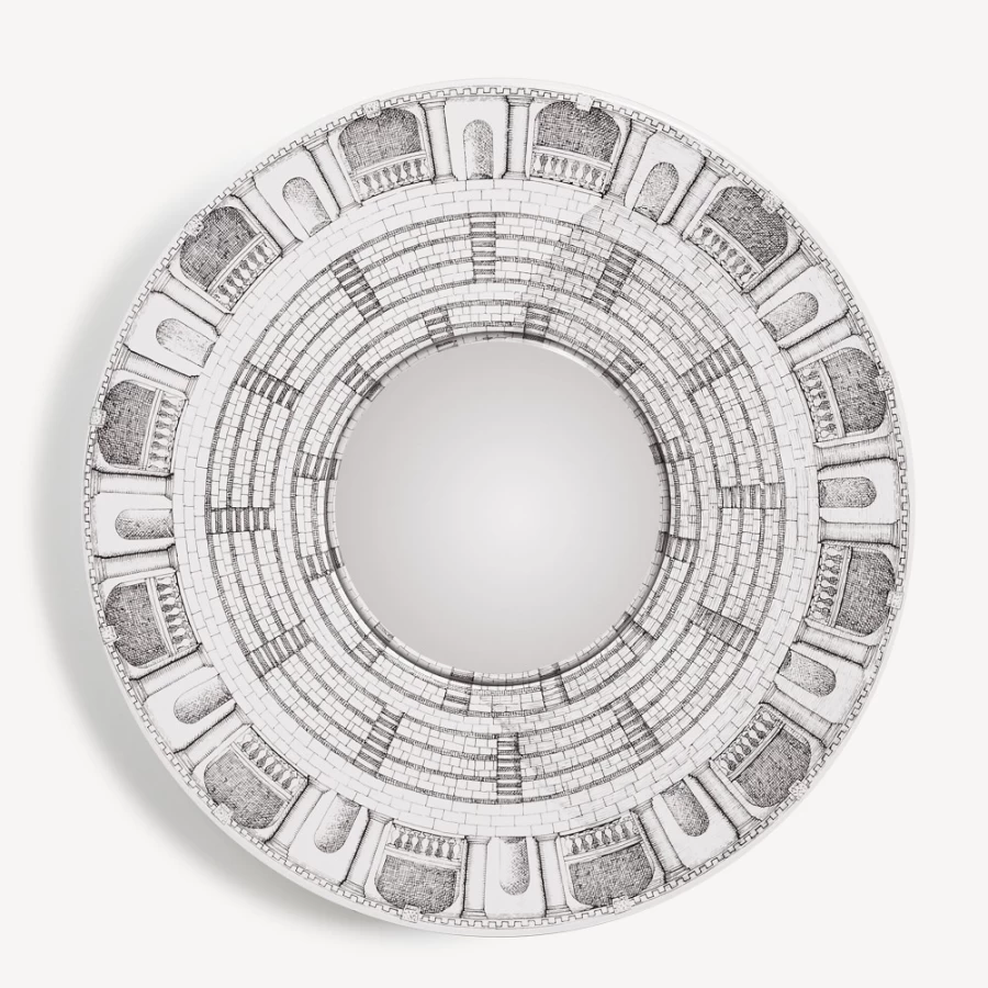Fornasetti White and Black Convex Mirror Frame - Architettura Design Wall Decor