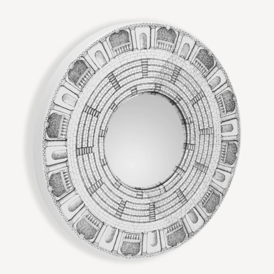 Fornasetti White and Black Convex Mirror Frame - Architettura Design Wall Decor