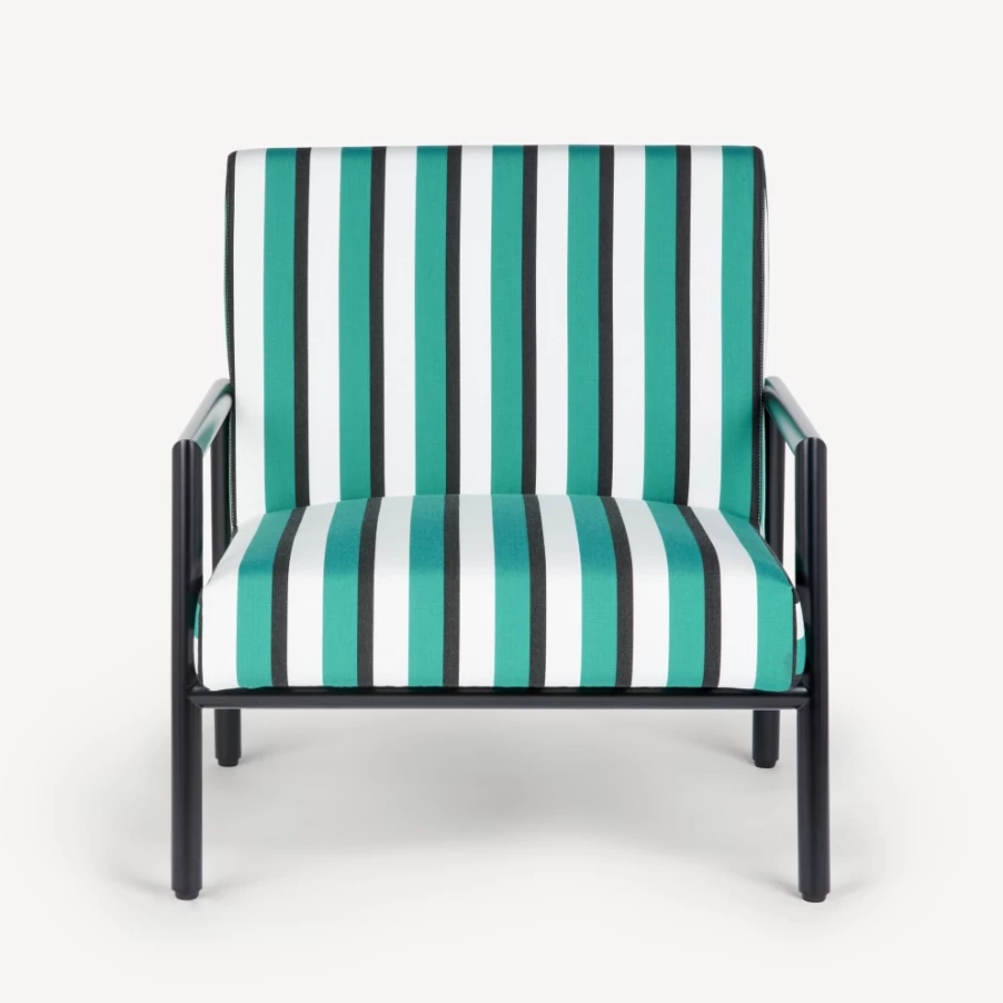 Fornasetti Outdoor Armchair Rigato in Green, White & Black - Modern Garden Lounge Chair