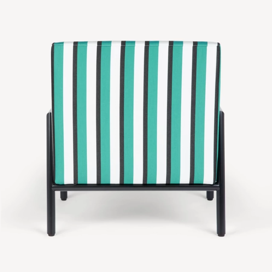 Fornasetti Outdoor Armchair Rigato in Green, White & Black - Modern Garden Lounge Chair