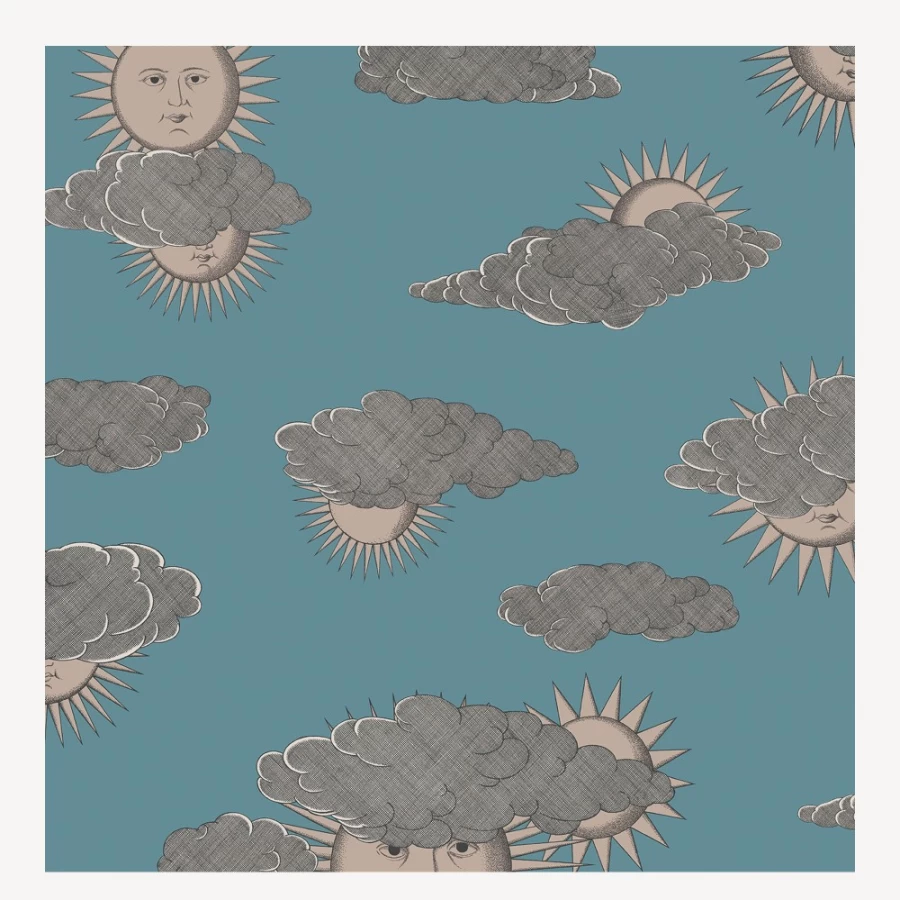 Fornasetti Teal & Rose Gold Wallpaper "Soli E Nuvole" - Premium Designer Wallpaper