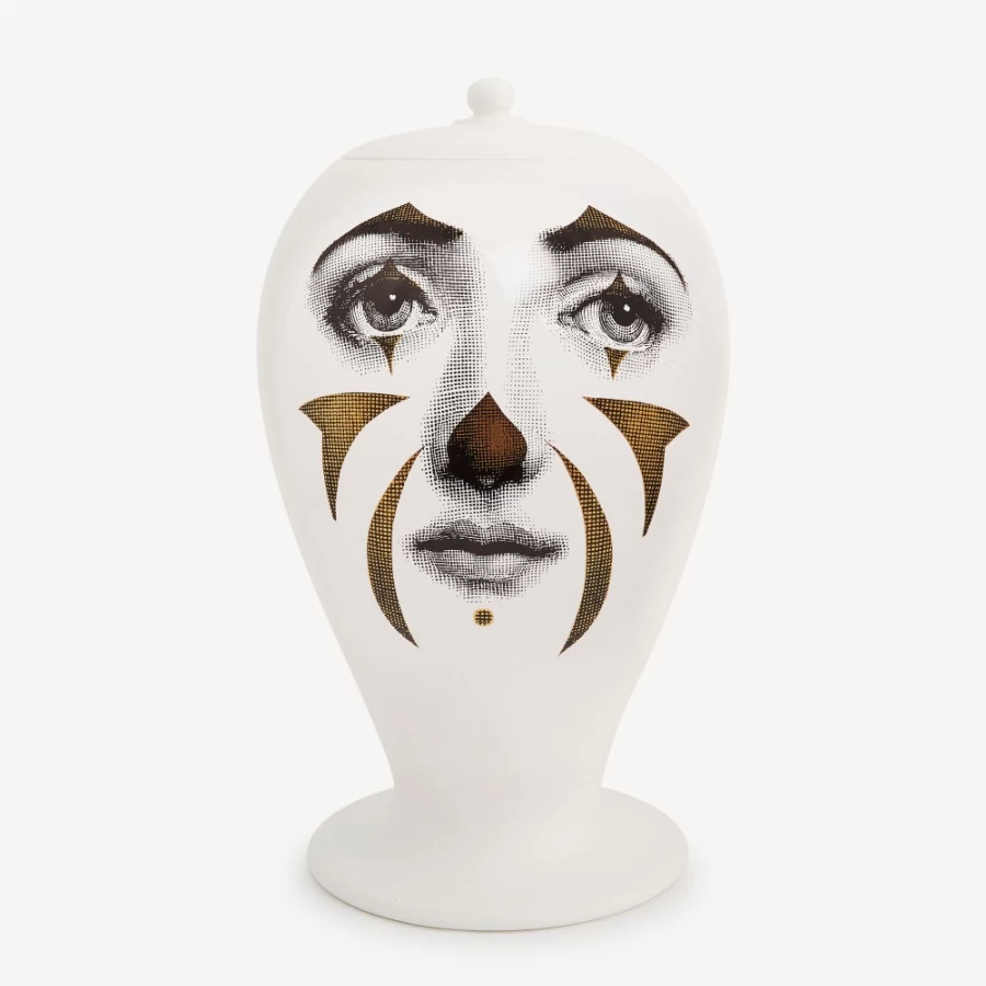 Fornasetti White Black Gold Clown Decorative Ceramic Vase Collectible Art Piece