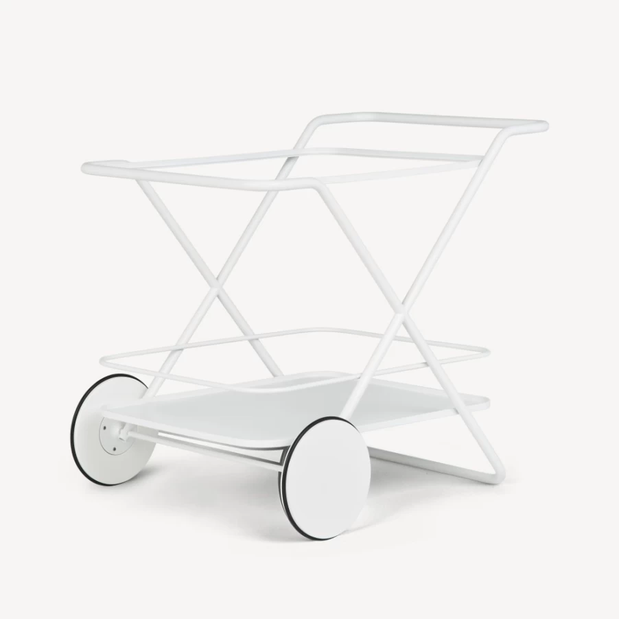 Fornasetti White Rectangular Food Serving Trolley - Elegant Kitchen Cart with Wheels