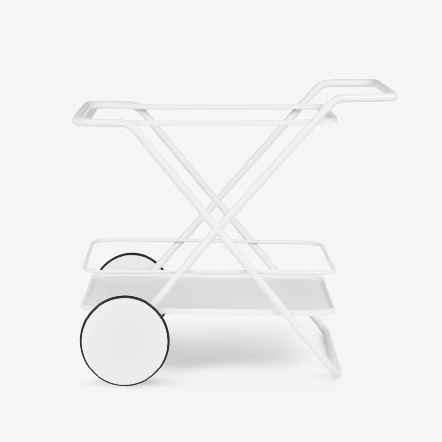 Fornasetti White Rectangular Food Serving Trolley - Elegant Kitchen Cart with Wheels