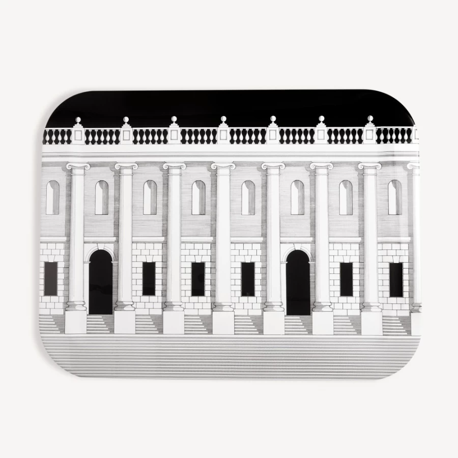 Fornasetti Tray Casa Con Colonne Decorative Tray in White and Black