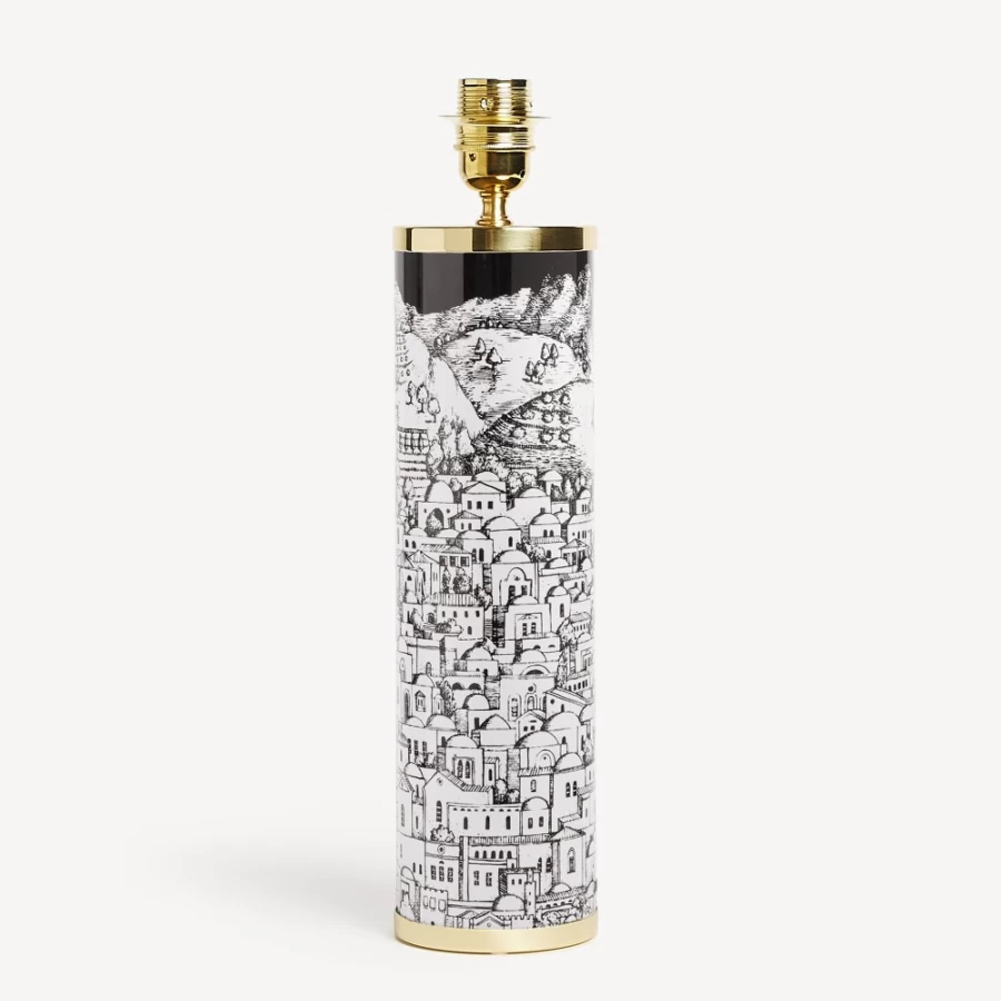 Fornasetti White and Black Cylindrical Lamp Base Gerusalemme - Decorative Ceramic Table Lamp