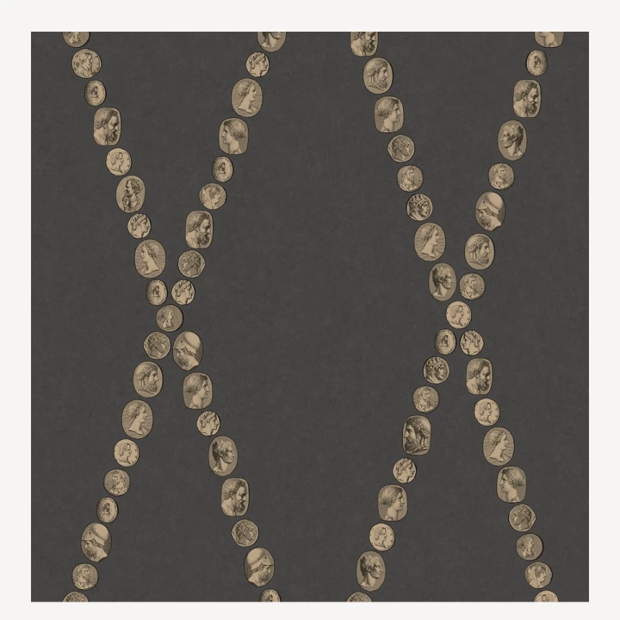 Fornasetti Gold On Charcoal Cammei Wallpaper - Luxury Italian Design