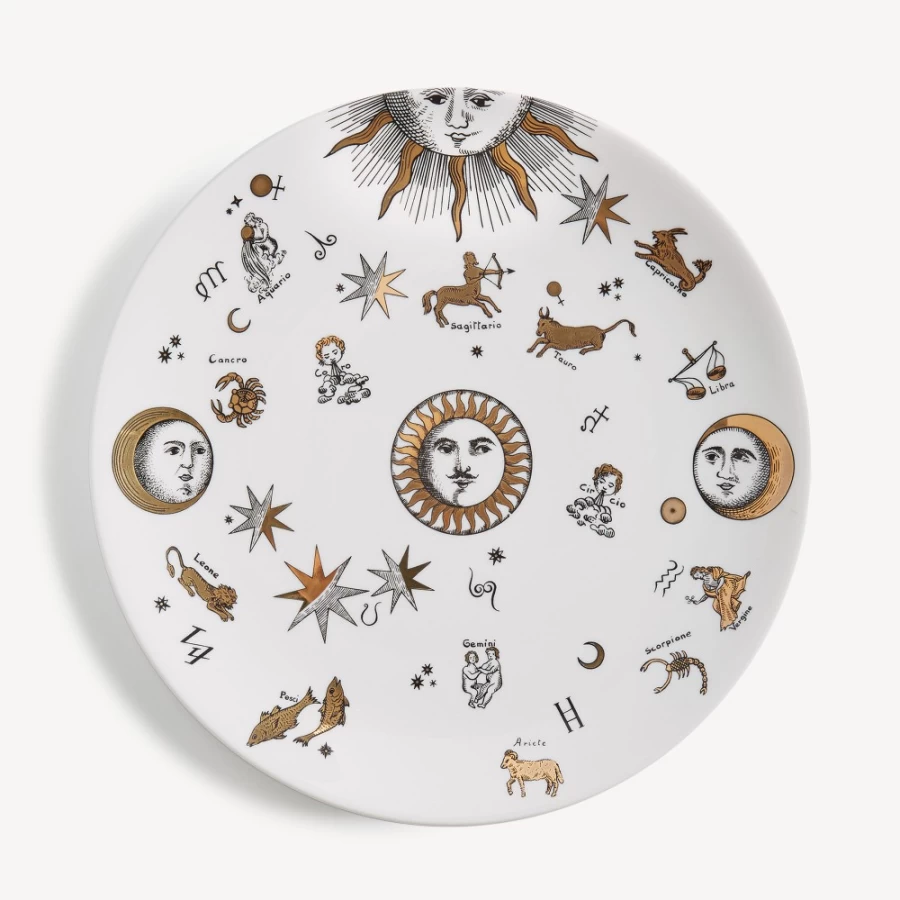 Fornasetti Plate Astronomici Decorative Tray in White, Black, and Gold