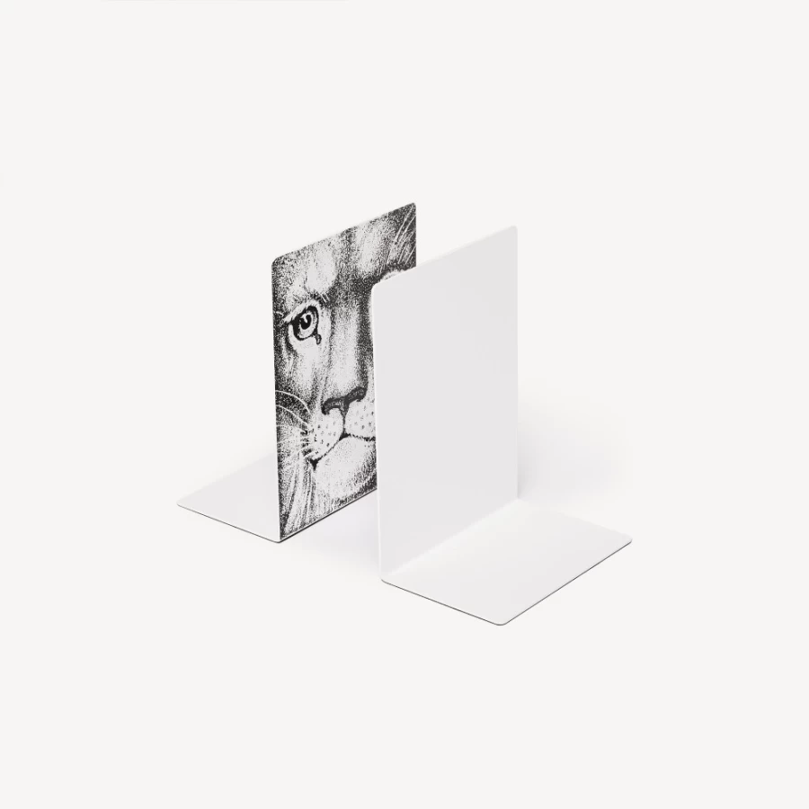 Fornasetti White and Black Leone Bookends - Decorative Designer Book Holders