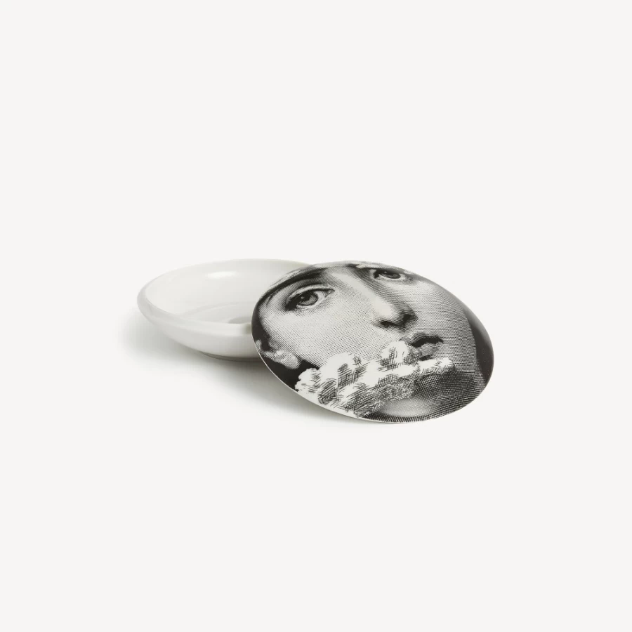 Fornasetti Round Box Tema E Variazioni N.139 in White and Black - Decorative Collectible Design Piece