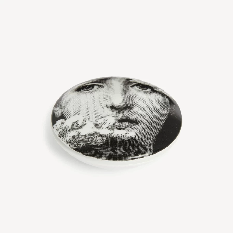 Fornasetti Round Box Tema E Variazioni N.139 in White and Black - Decorative Collectible Design Piece