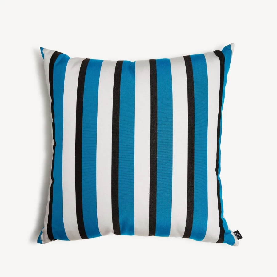 Fornasetti Outdoor Cushion Rigato - Turquoise, White, and Black Geometric Pattern Luxury Pillow