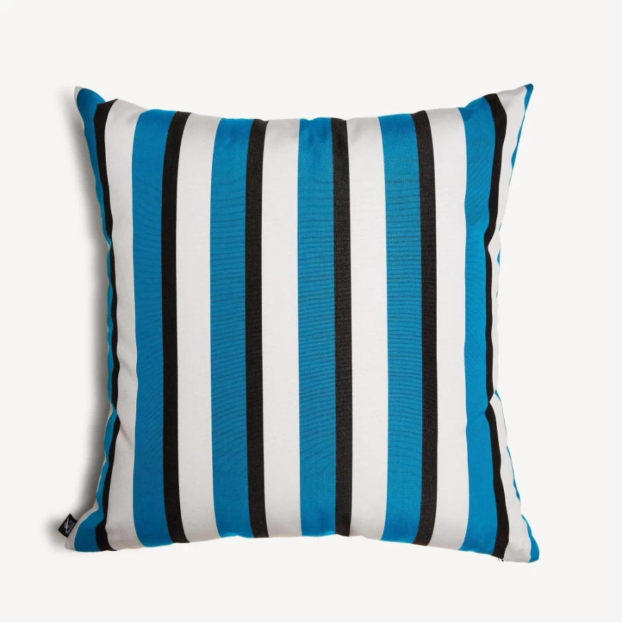 Fornasetti Outdoor Cushion Rigato - Turquoise, White, and Black Geometric Pattern Luxury Pillow