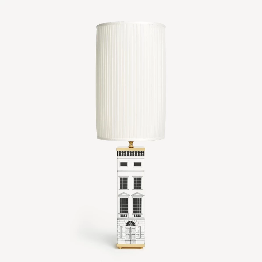 Fornasetti White Cylindrical Pleated Lampshade - Elegant Designer Lighting