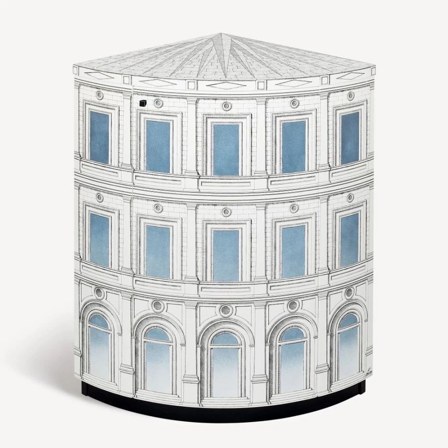 Fornasetti Architettura Celeste Corner Cabinet in White, Black & Light Blue - Hand-Painted Design