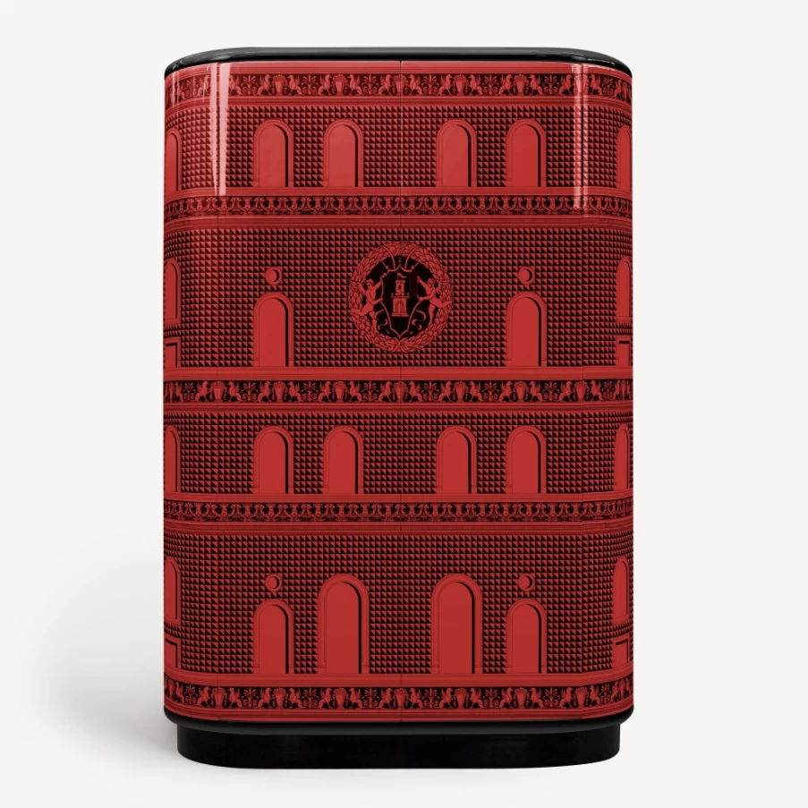 Fornasetti Red and Black Curved Cabinet Facciata Quattrocentesca - Italian Design Collector's Piece