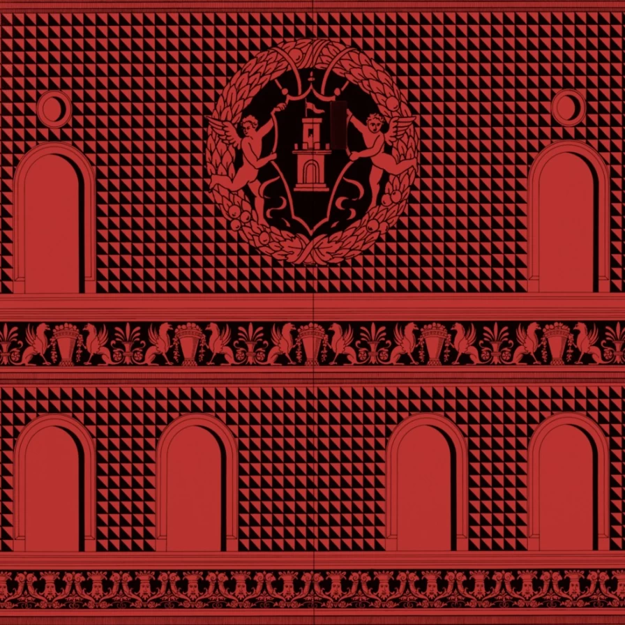 Fornasetti Red and Black Curved Cabinet Facciata Quattrocentesca - Italian Design Collector's Piece