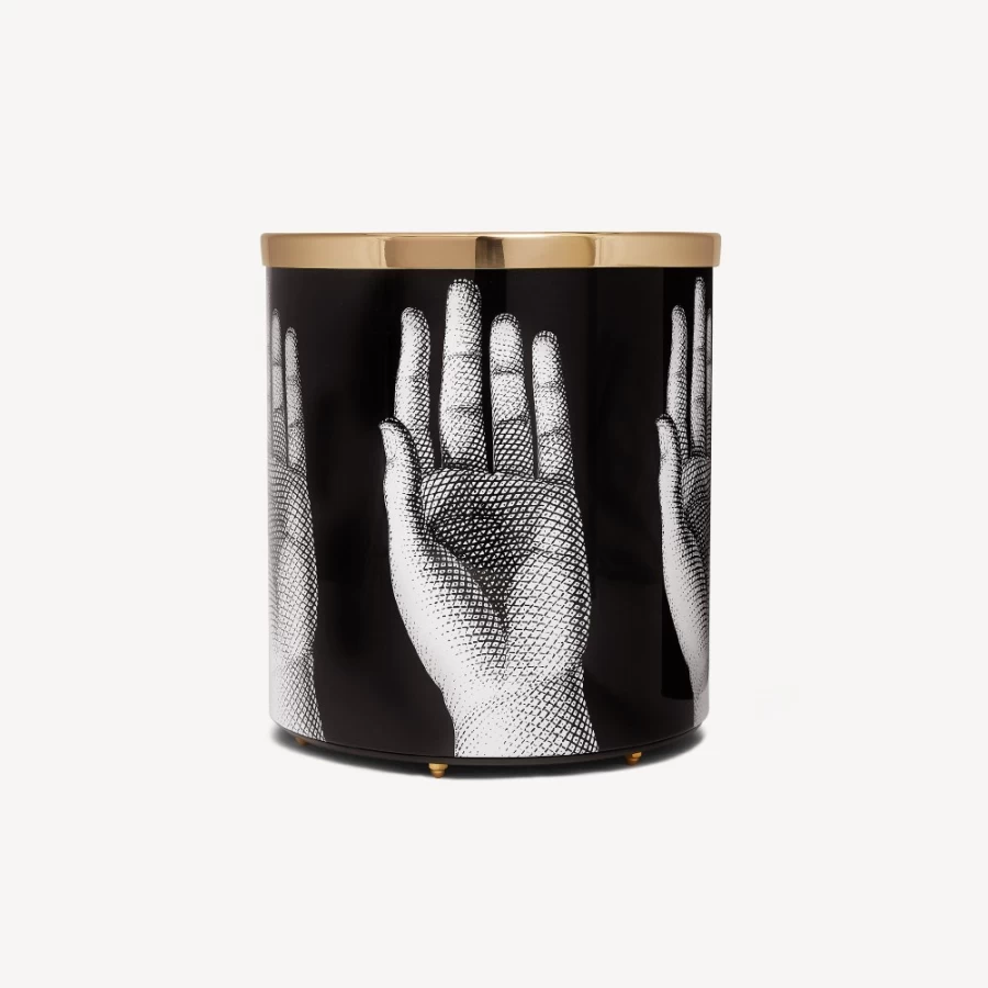 Fornasetti White Black Gold Paper Basket Mani Decorative Collectible