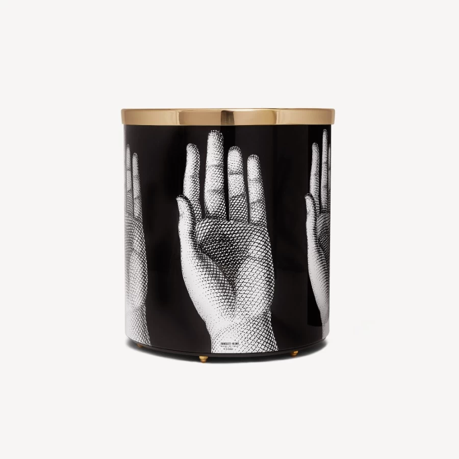 Fornasetti White Black Gold Paper Basket Mani Decorative Collectible