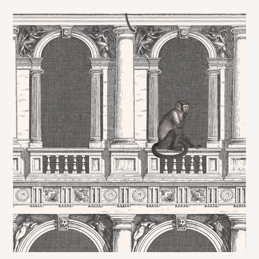 Fornasetti Black White Procuratie E Scimmie Wallpaper