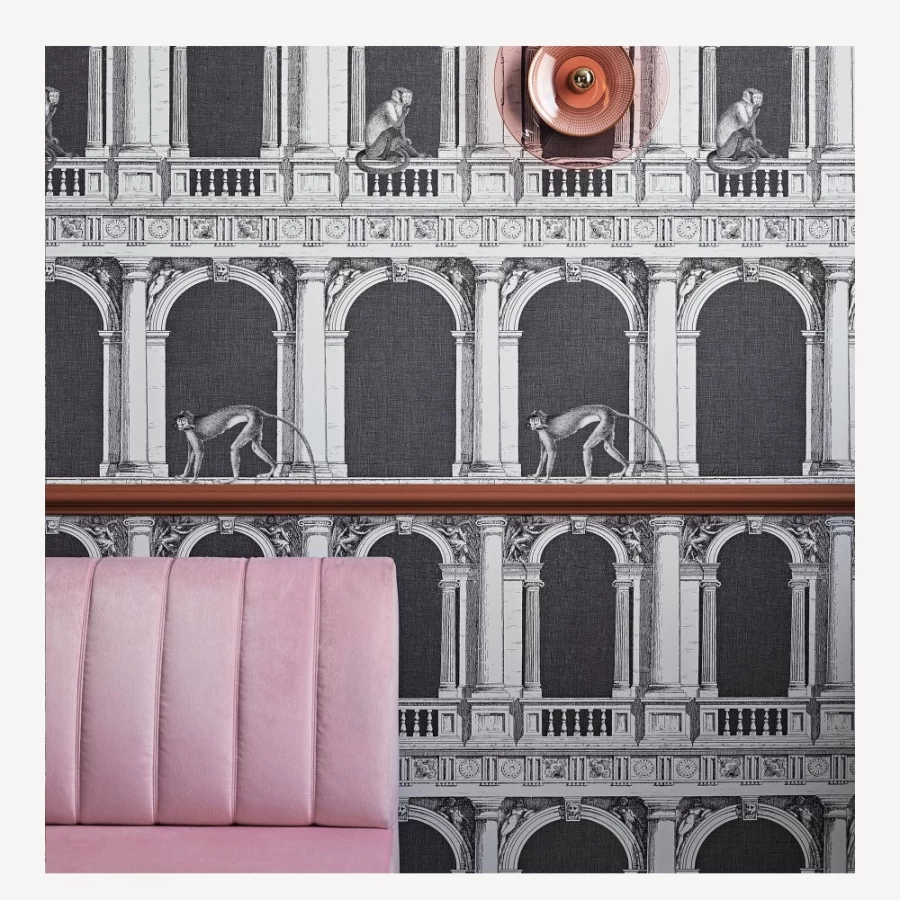 Fornasetti Black White Procuratie E Scimmie Wallpaper