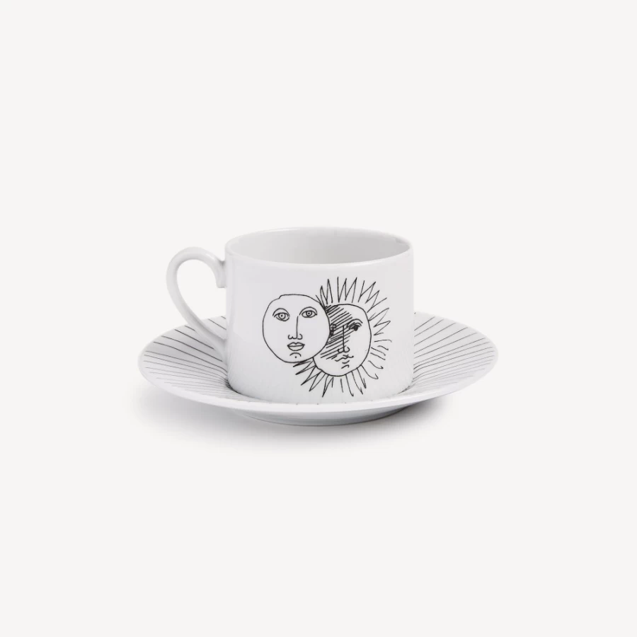Fornasetti White and Black Tea Cup Solitario Porcelain Collectible