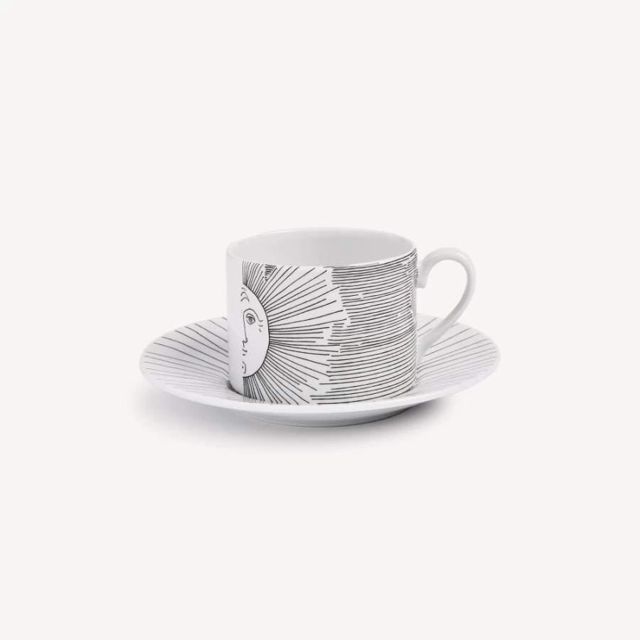 Fornasetti White and Black Tea Cup Solitario Porcelain Collectible