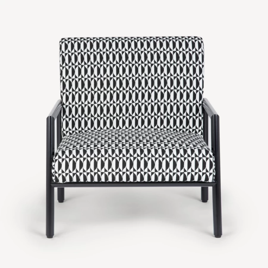 Fornasetti Losanghe Outdoor Armchair in White and Black - Modern Garden Lounge Chair