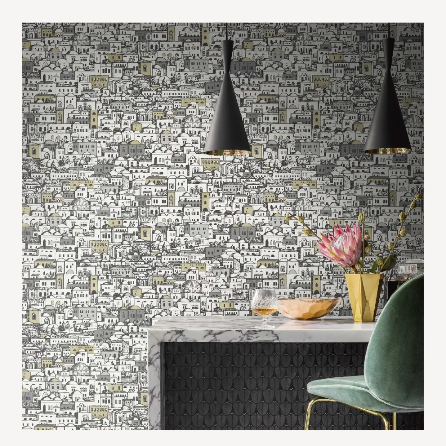 Fornasetti Mediterranea Wallpaper in White and Metallic - Luxury Designer Wall Covering