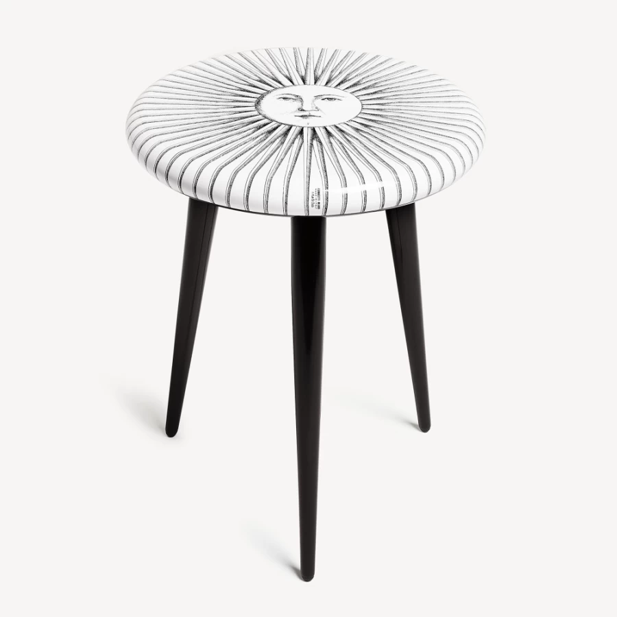 Fornasetti White and Black Stool Sole Splendente - Decorative Designer Seat