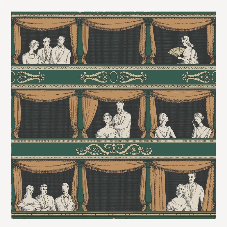 Fornasetti Wallpaper Teatro Design in Racing Car Green - Premium Italian Decorative Wall Covering