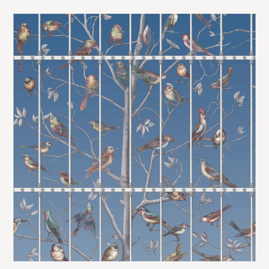 Fornasetti Cerulean Sky Uccelli Birds Wallpaper Premium Italian Design