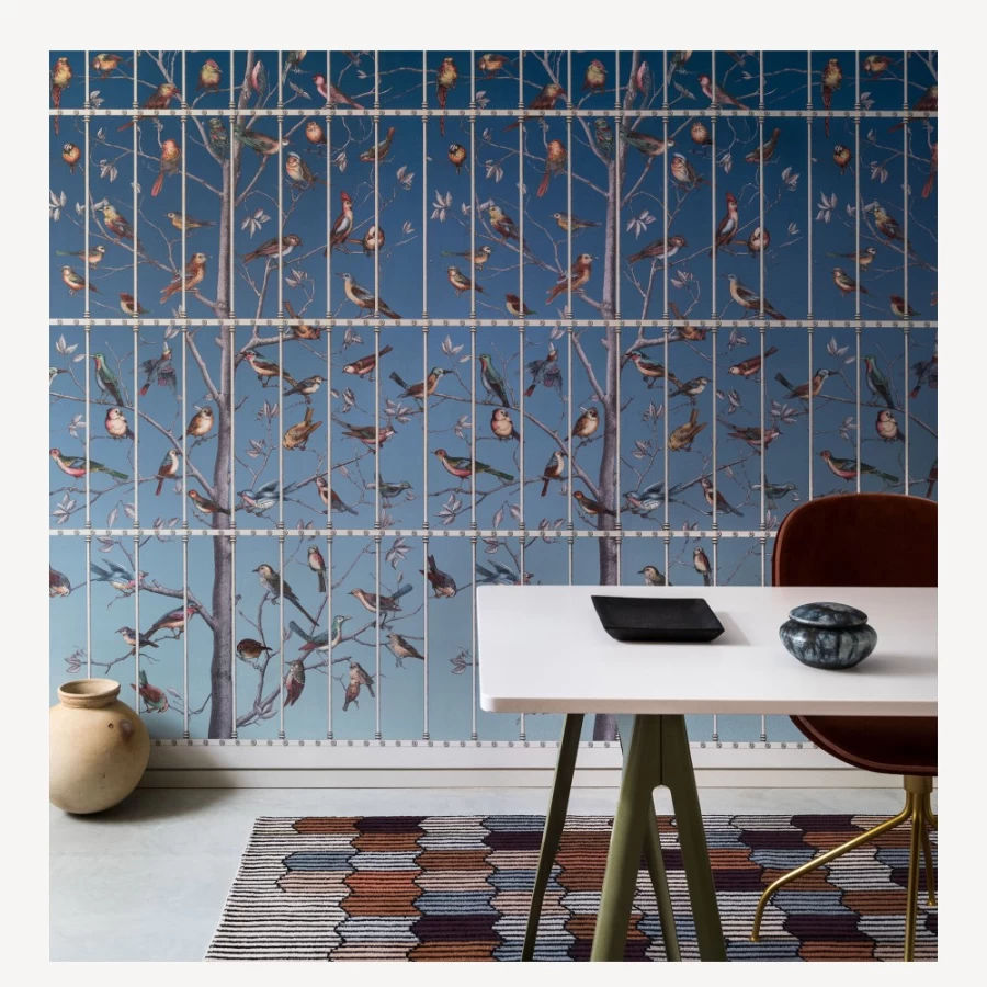 Fornasetti Cerulean Sky Uccelli Birds Wallpaper Premium Italian Design