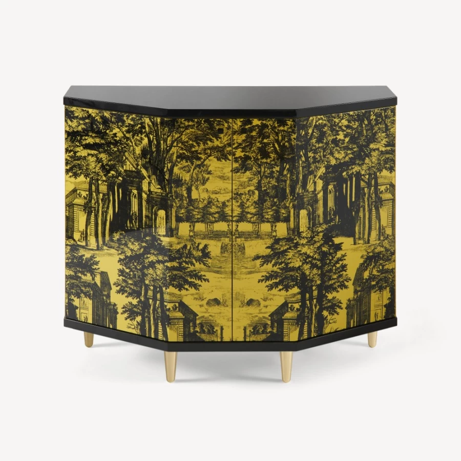 Fornasetti Black and Yellow Polyhedric Giardino Settecentesco Small Cabinet