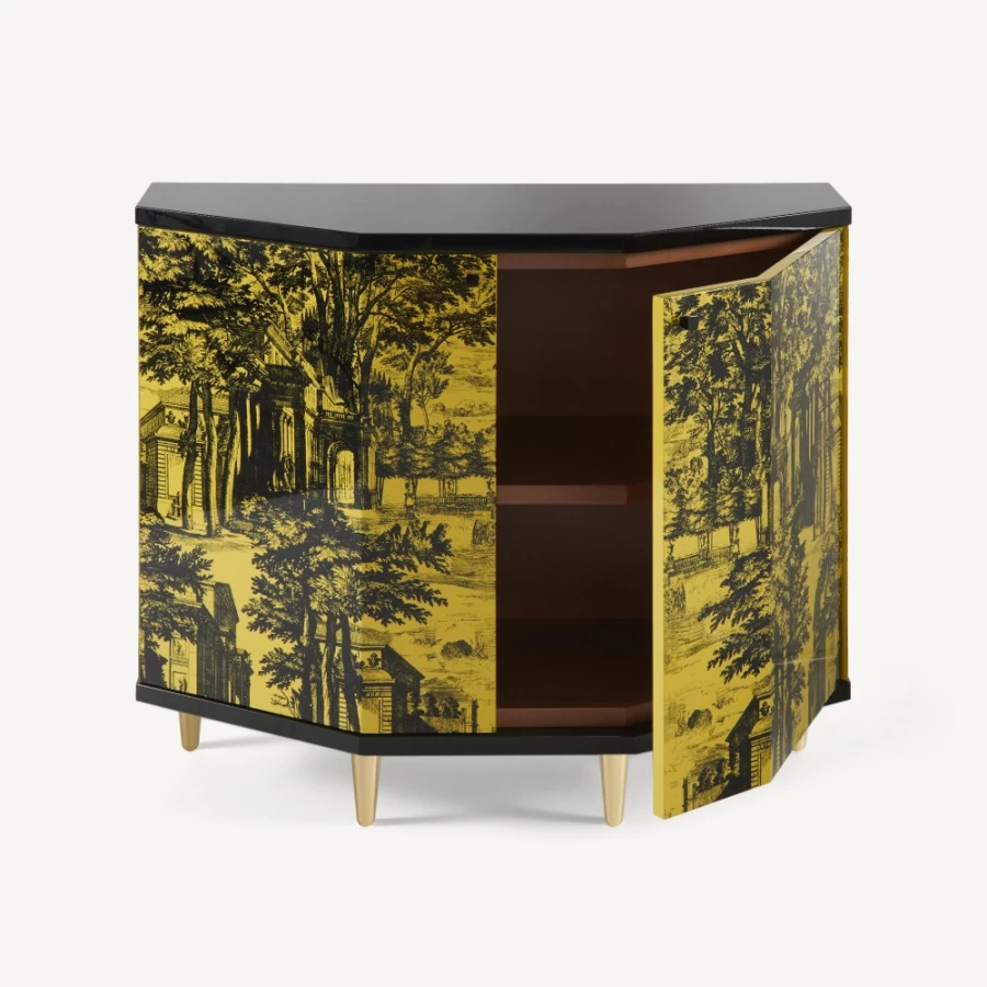 Fornasetti Black and Yellow Polyhedric Giardino Settecentesco Small Cabinet